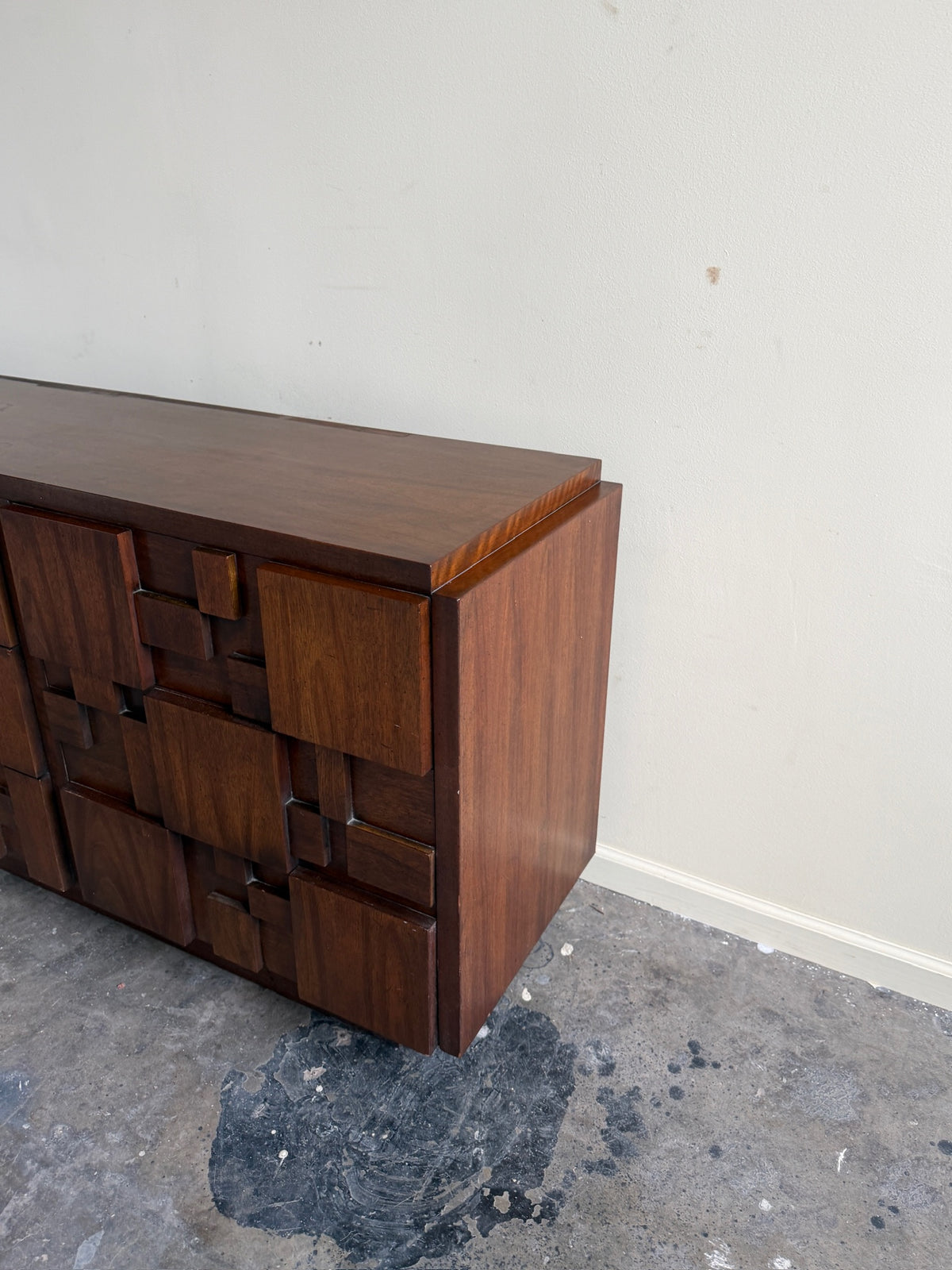 Lane Brutalist walnut 9 drawer dresser