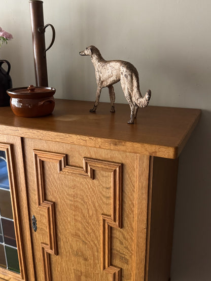 Danish oak sideboard with stained glass doors