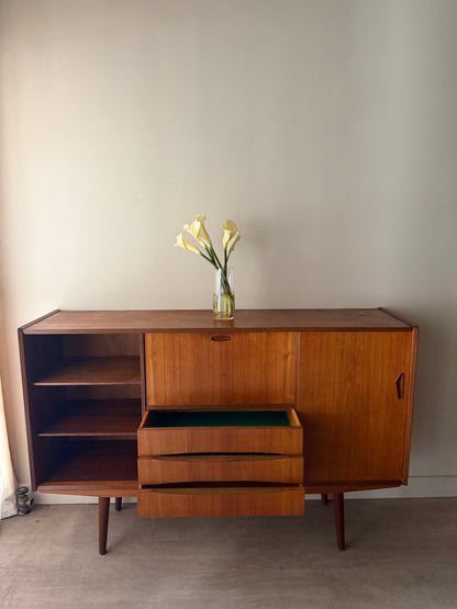Danish teak sideboard with drop down bar