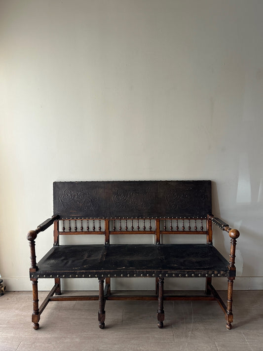Embossed leather bench