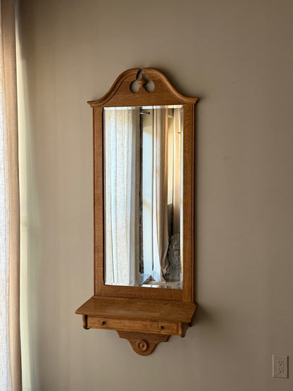 Danish oak mirror with shelf & drawer