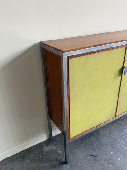 Nichols English bookcase with green vinyl doors