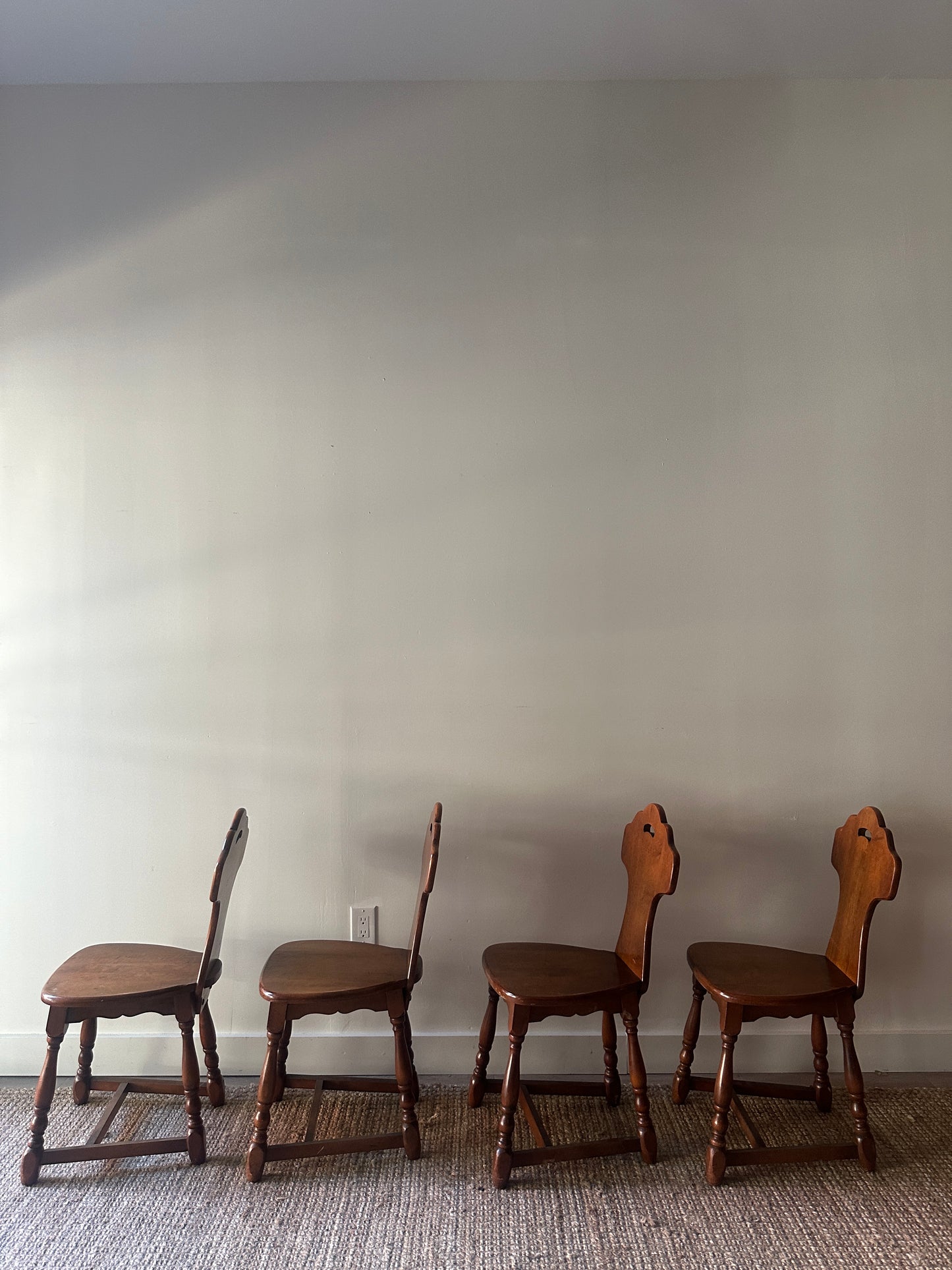 Carved maple chairs. Sold in pairs.