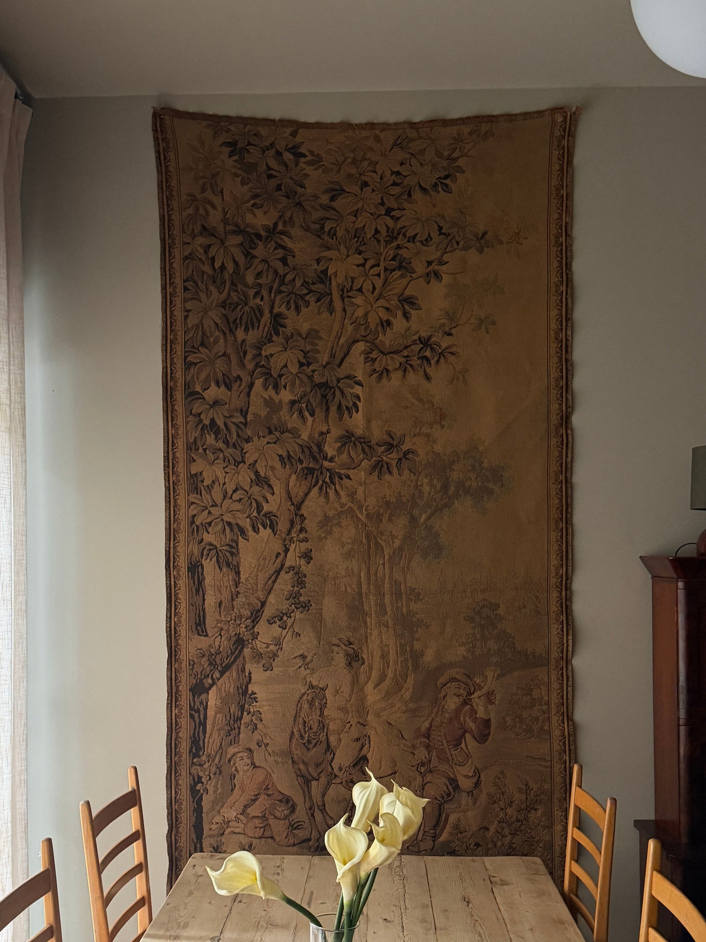 French or Belgian tapestry with pastoral hunt scene