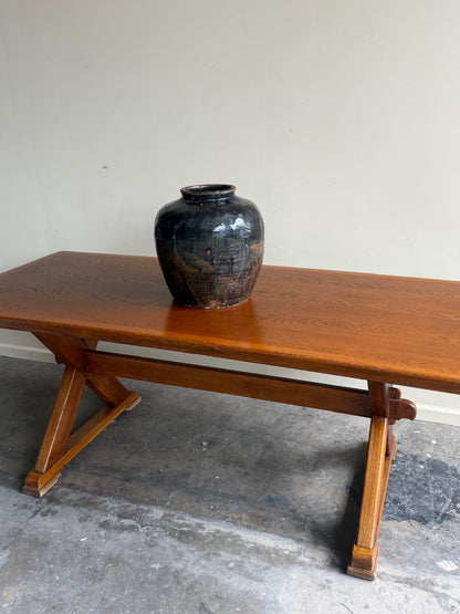 Dutch Brutalist oak X-frame dining table