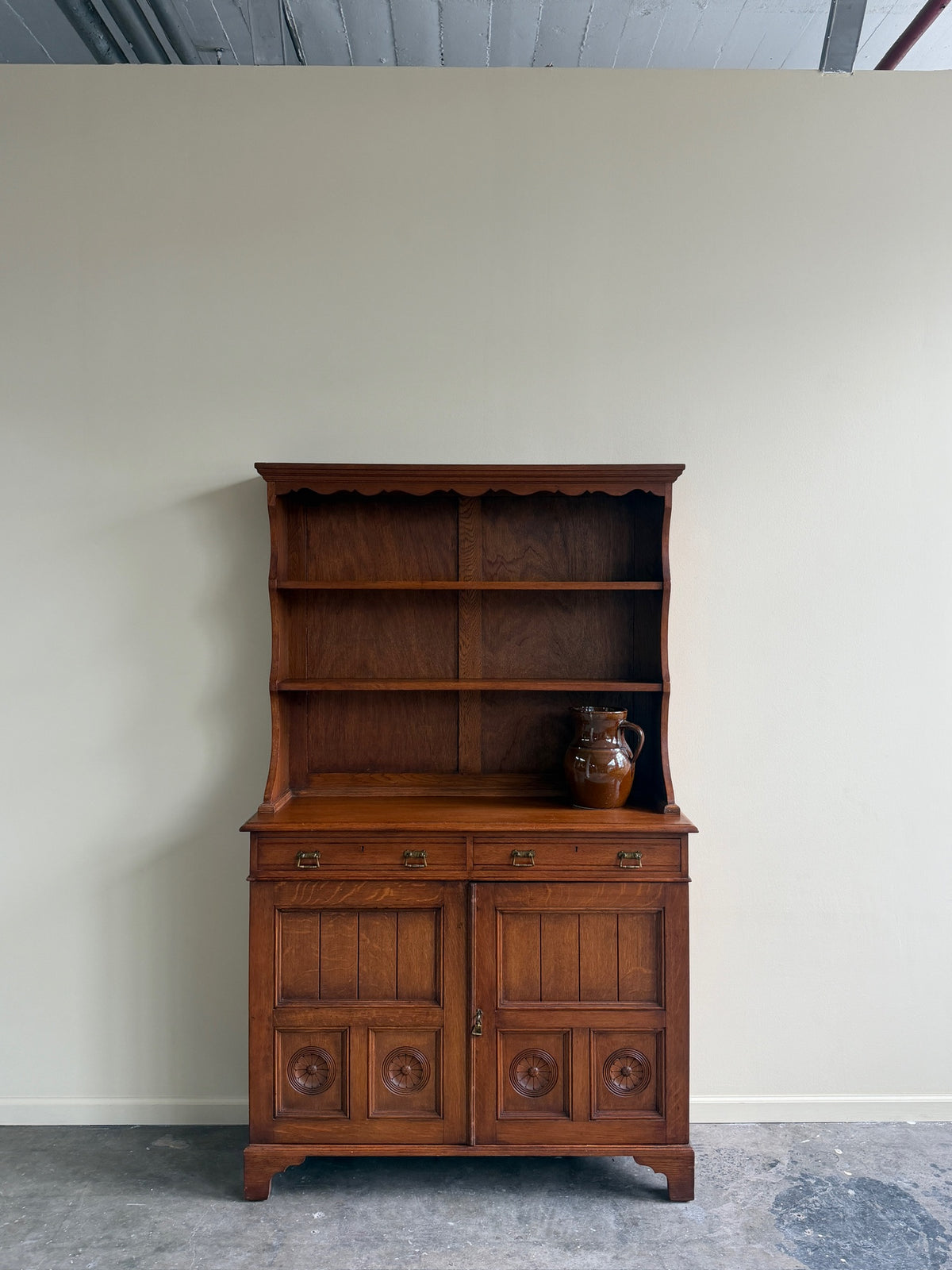 Edwardian oak two piece hutch