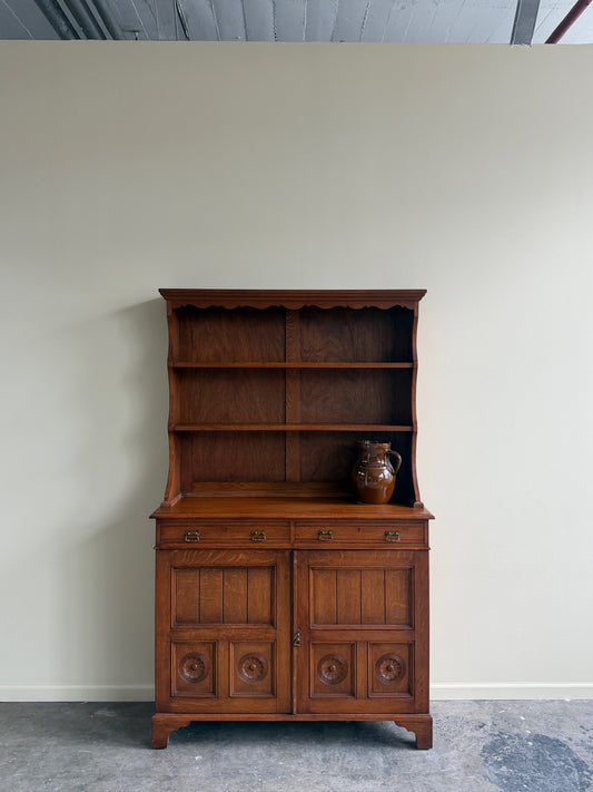 Edwardian oak two piece hutch