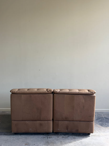 Swiss modular two-seat brown leather sofa