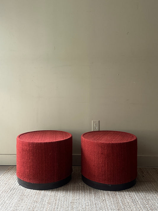 Red wool ottomans. Sold individually.