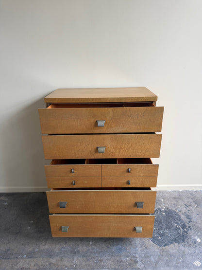 United birdseye maple tallboy dresser
