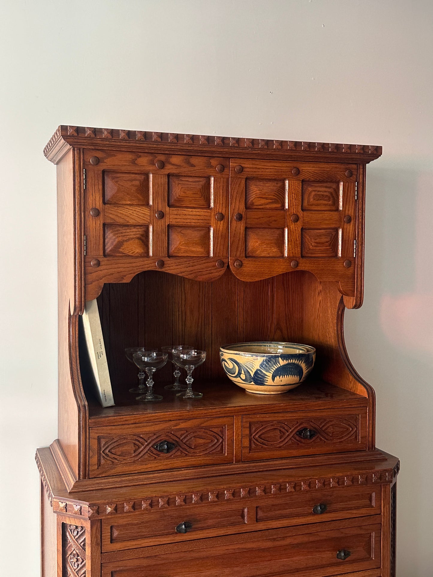 Carved oak hutch