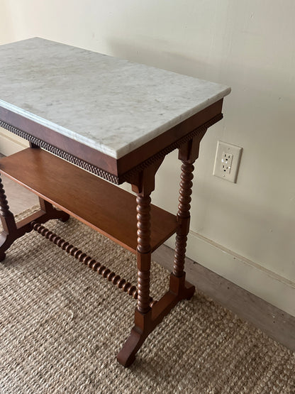 Marble top bobbin leg side table