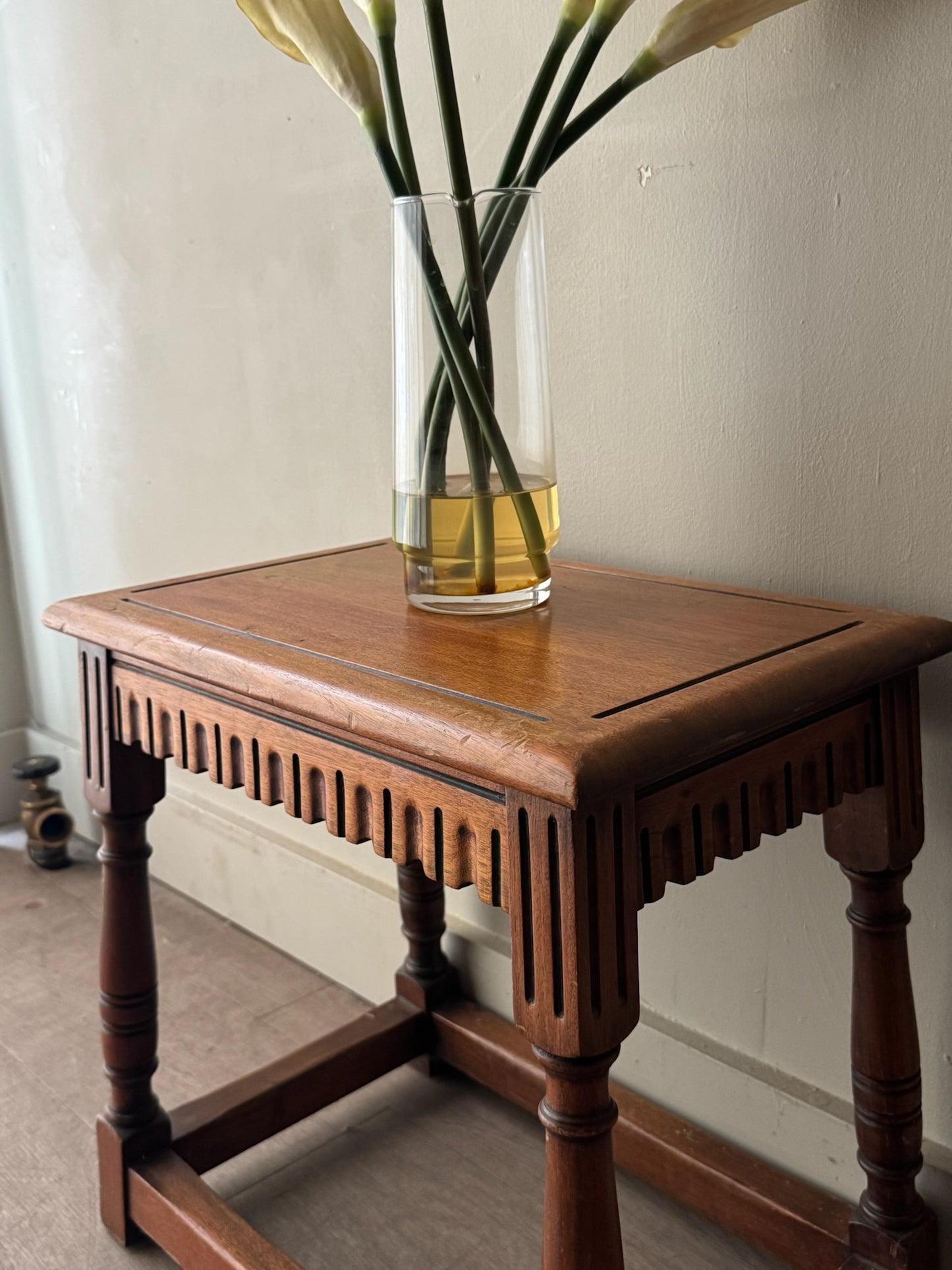 Walnut carved stool/side table