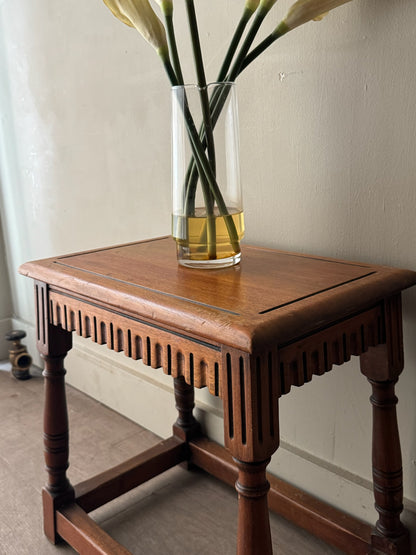 Walnut carved stool/side table