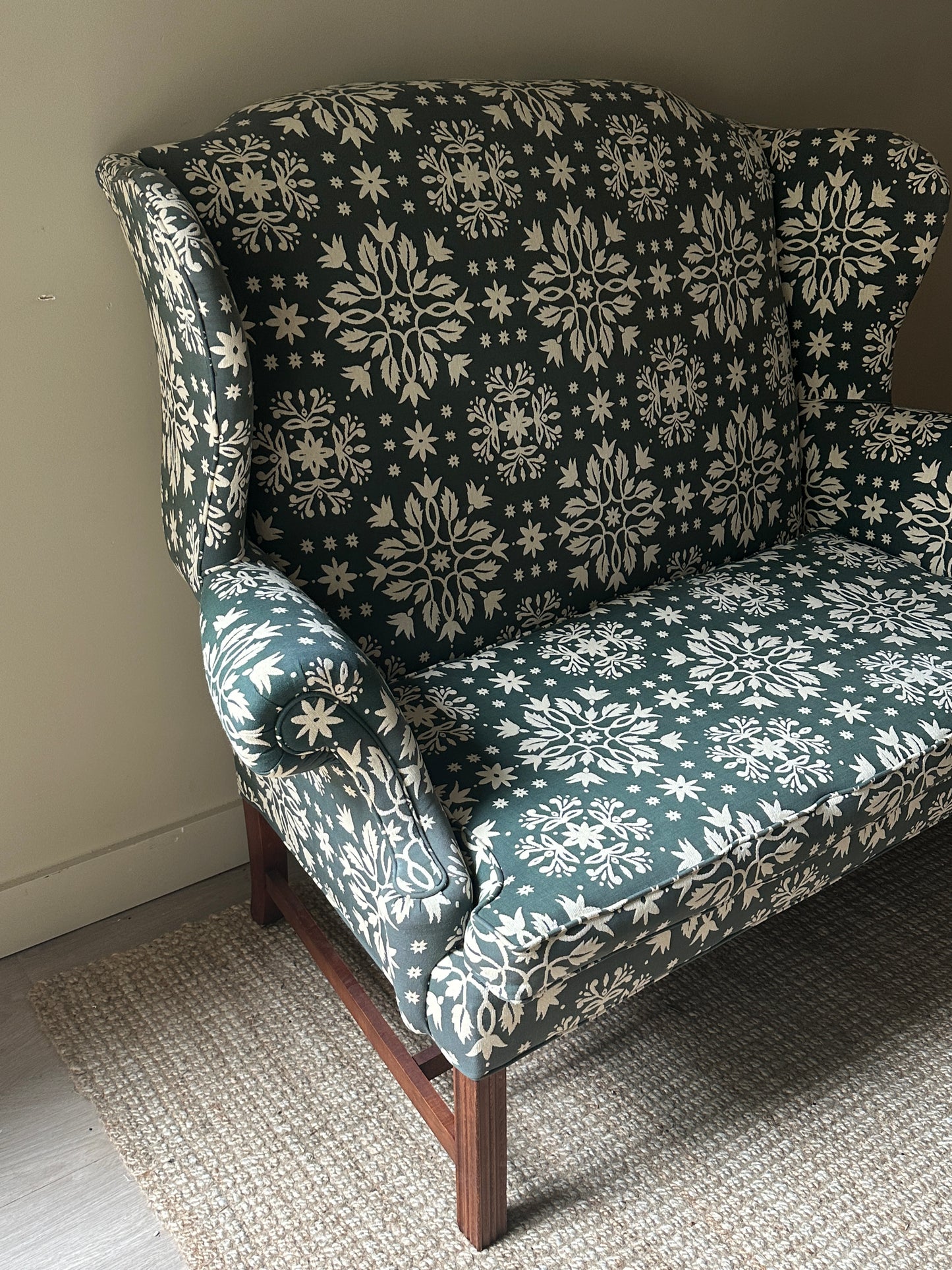 Blue and white floral settee