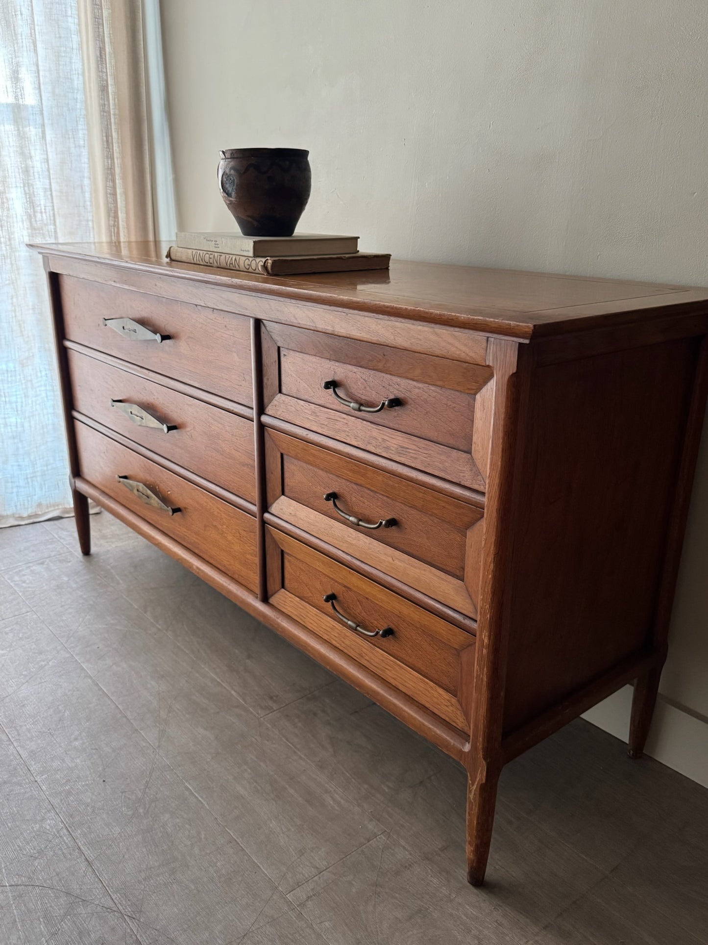 Walnut 6 drawer dresser