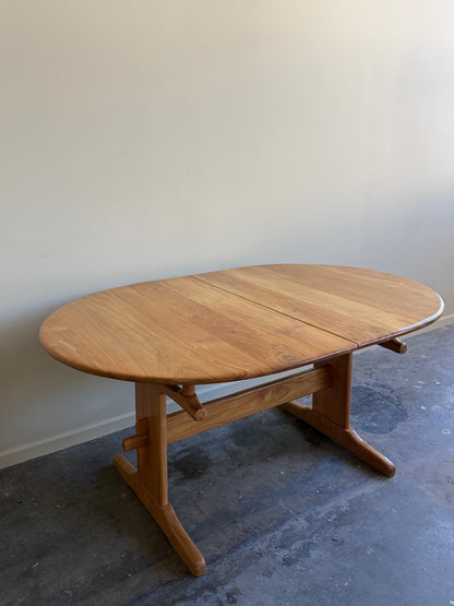Brutalist Dutch elmwood dining table with extension
