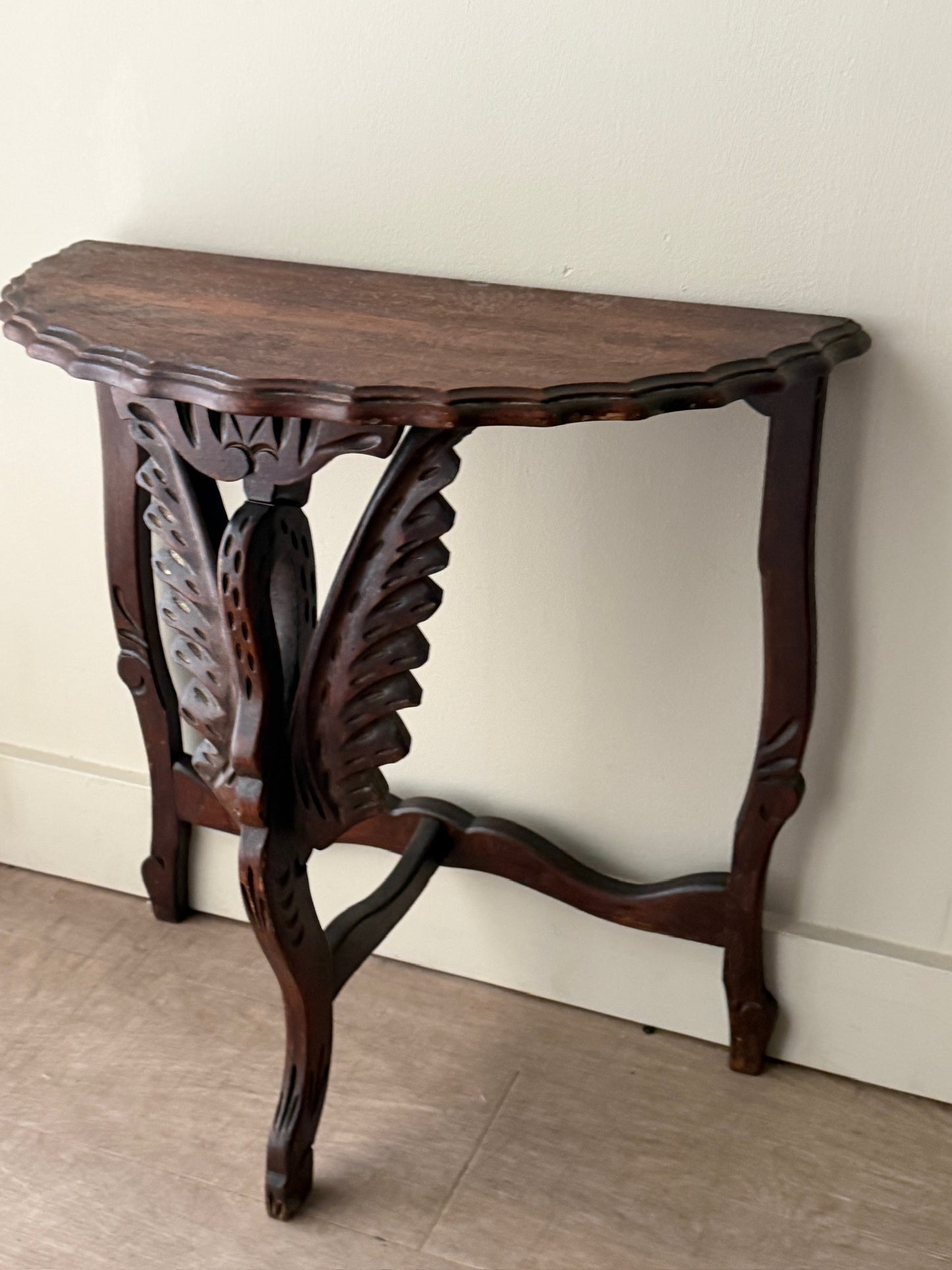 Beaux Arts carved swan demilune side table