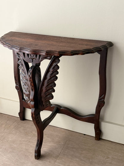 Beaux Arts carved swan demilune side table