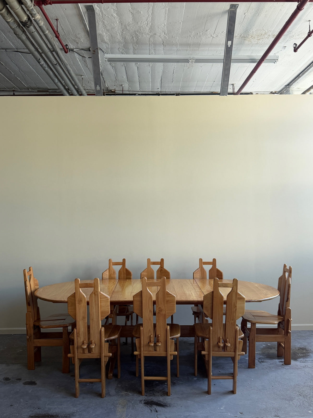 Brutalist Dutch elmwood dining table with extension