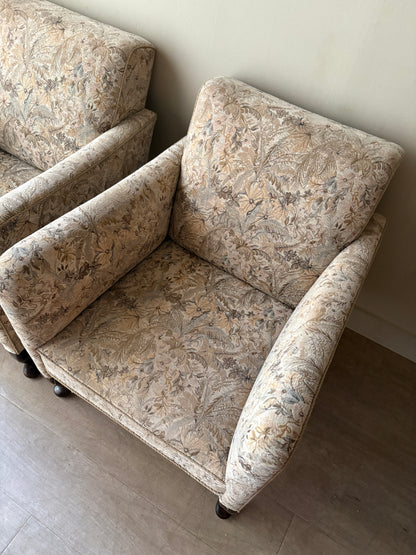 Danish floral upholstered lounge chairs. Sold individually.