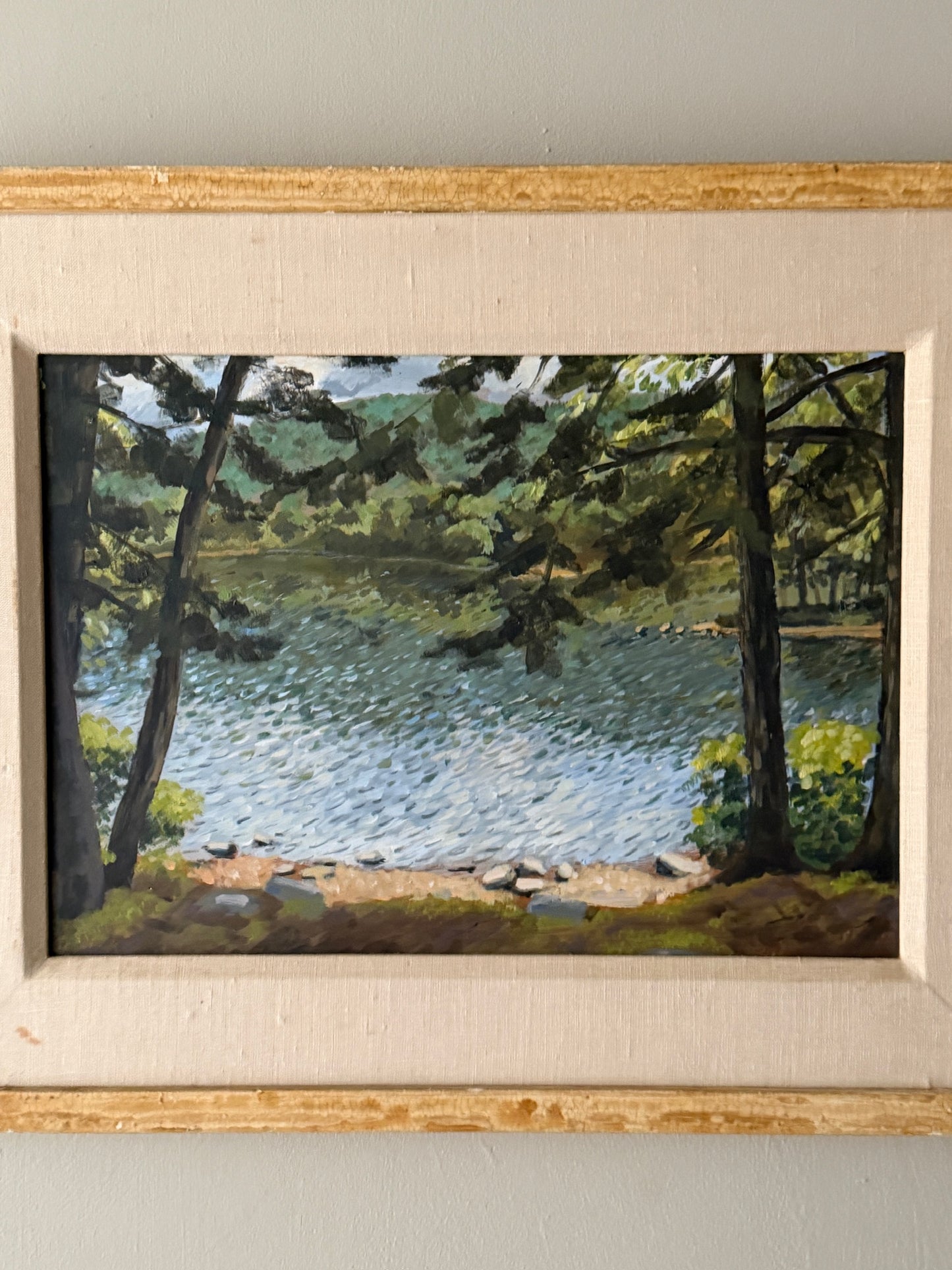 American pointilist landscape. Signed.