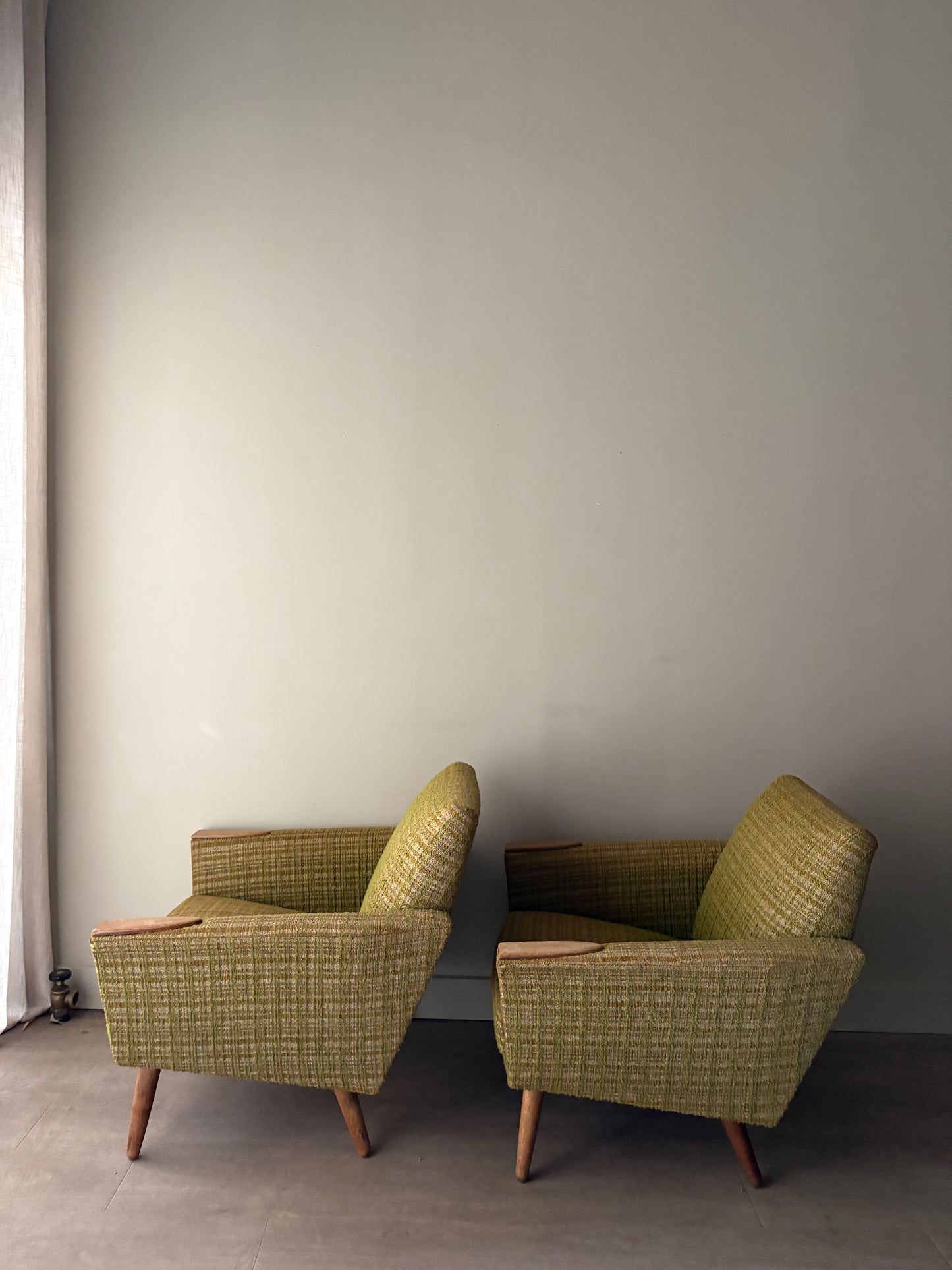 Green plaid Danish lounge chair