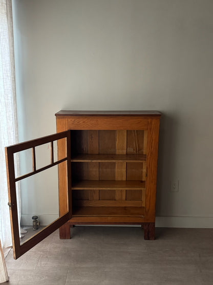 Golden oak display cabinet