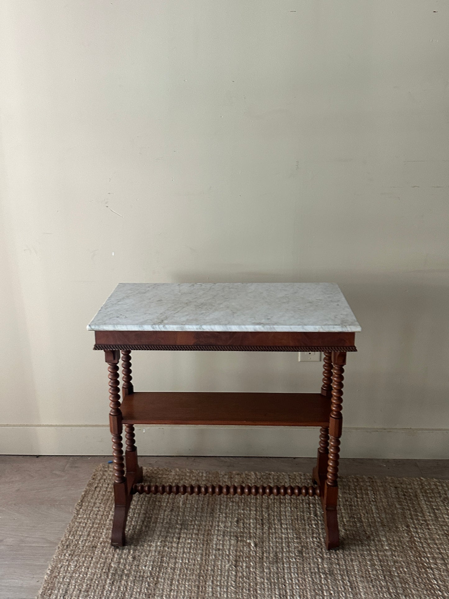 Marble top bobbin leg side table