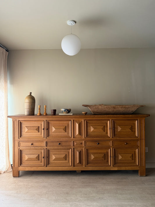 Brutalist Dutch oak two piece sideboard