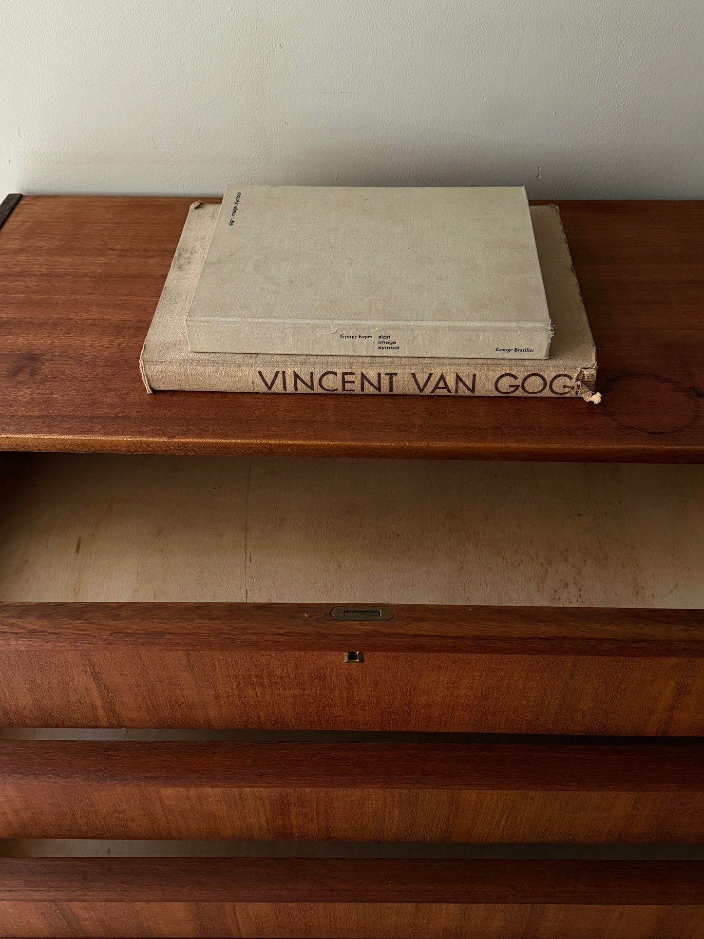 Danish teak tallboy dresser (right)