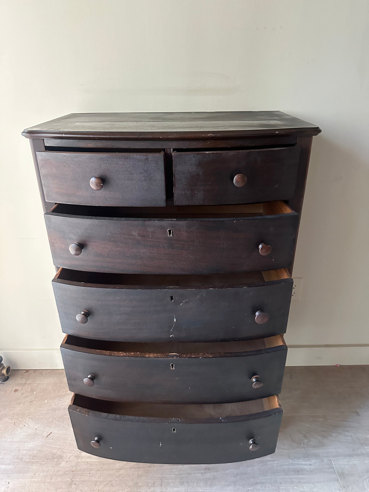 Dark walnut bow front dresser