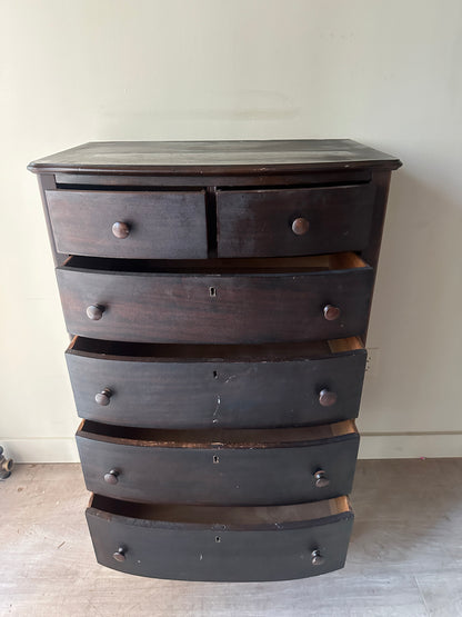 Dark walnut bow front dresser