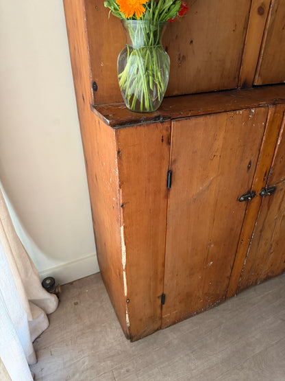 Pine one piece stepback cupboard