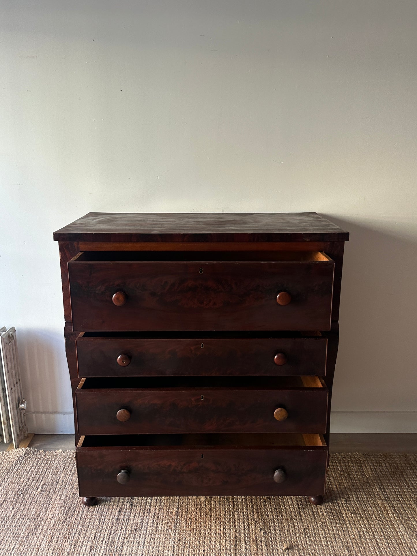 Mahogany burl front dresser