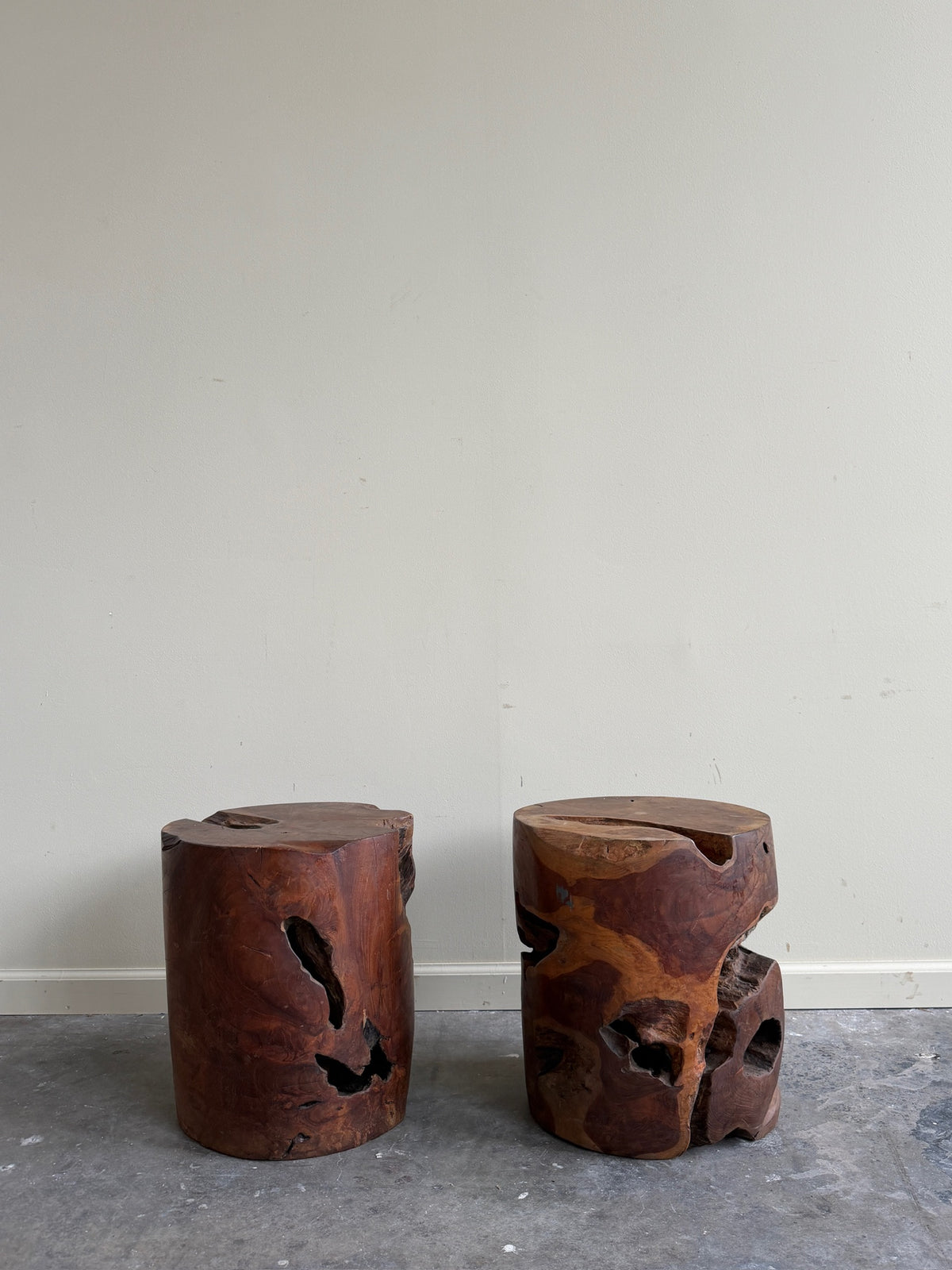 Walnut burlwood side tables. Sold individually.