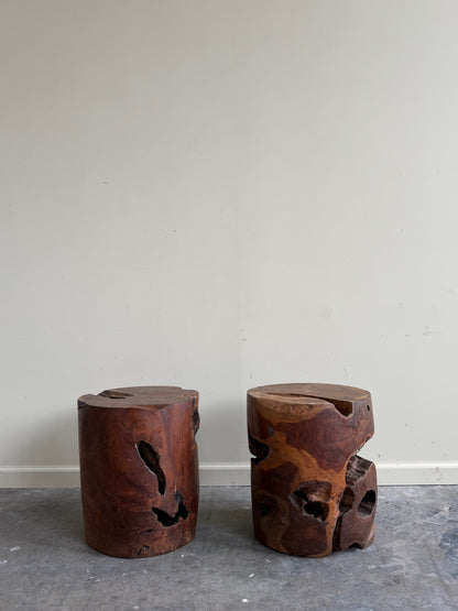 Walnut burlwood side tables. Sold individually.