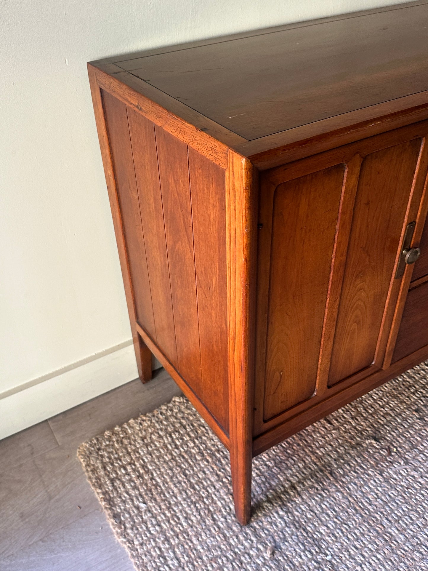 Walnut, brass knob credenza