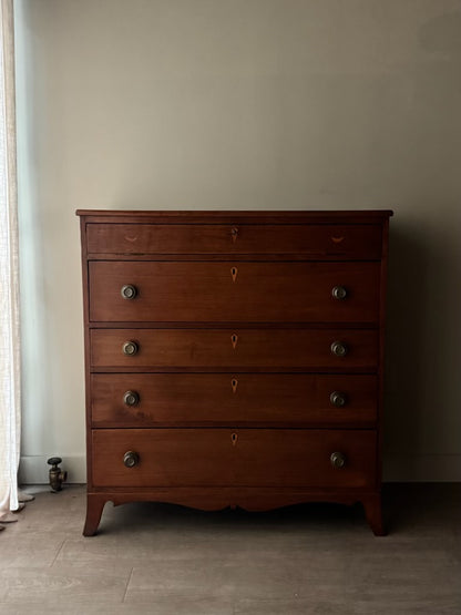 Inlaid walnut tallboy dresser with drop down compartment