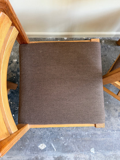 Swedish pine upholstered dining chairs. Sold individually.