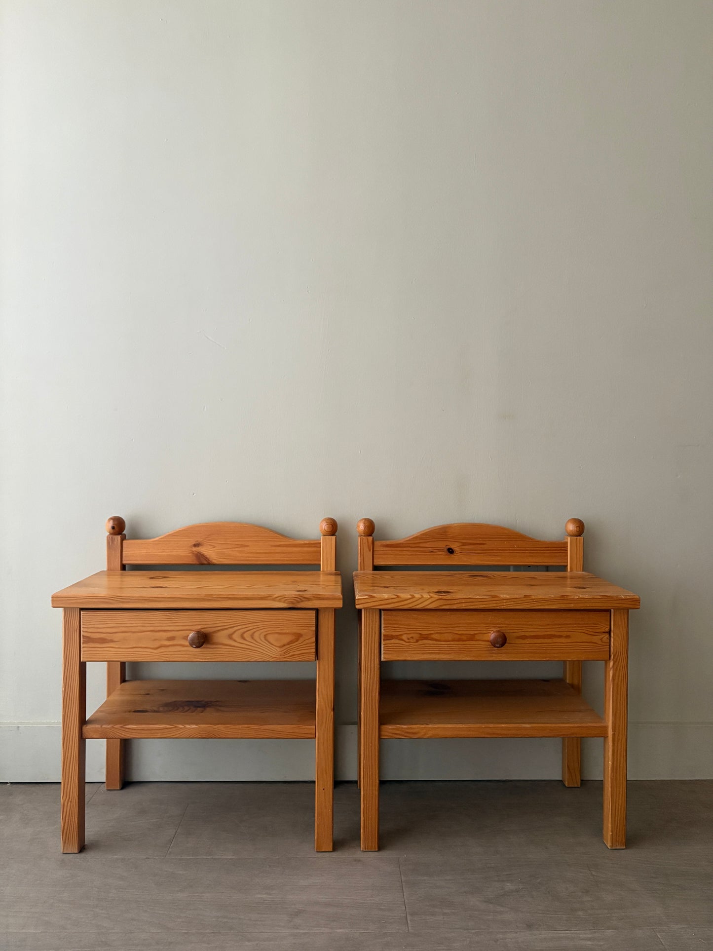 Swedish pine nightstands. Sold as a pair.
