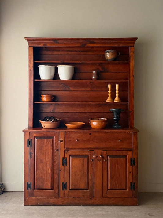 Pine two piece stepback hutch