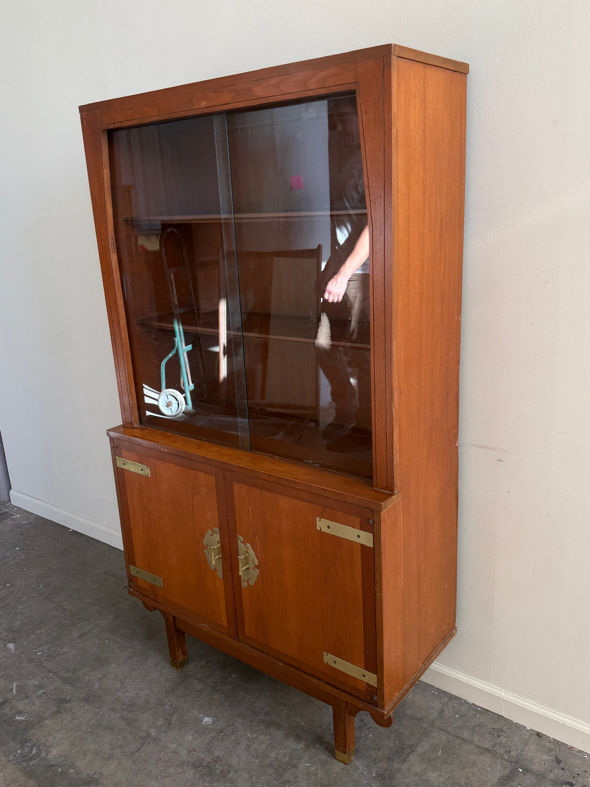 Hollywood Regency walnut display cabinet