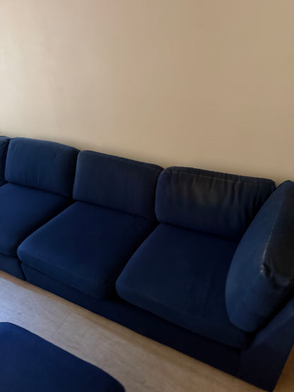 Sapphire blue modular sofa with ottomans