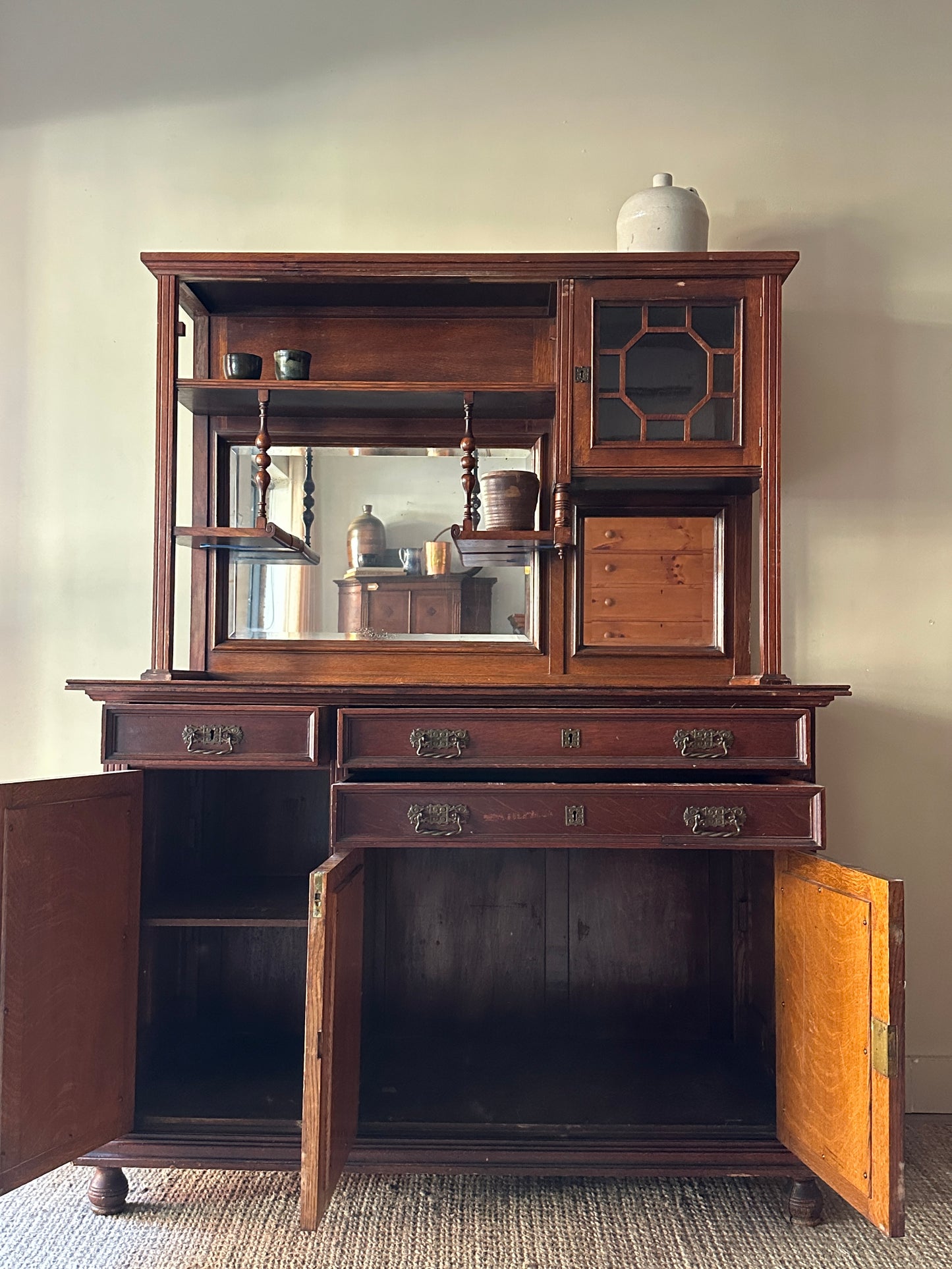 Oak two piece hutch
