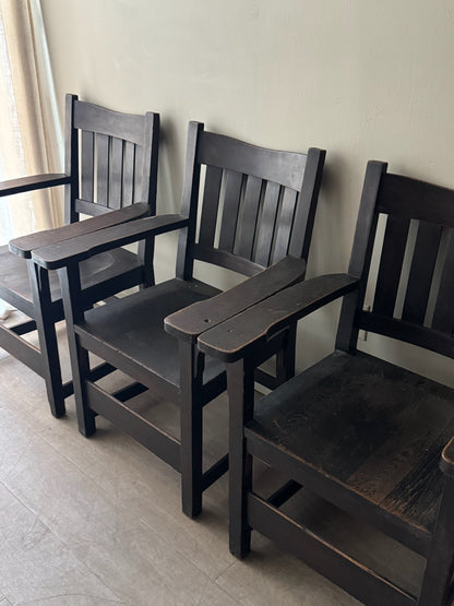 Mission oak arm chairs. Sold individually.