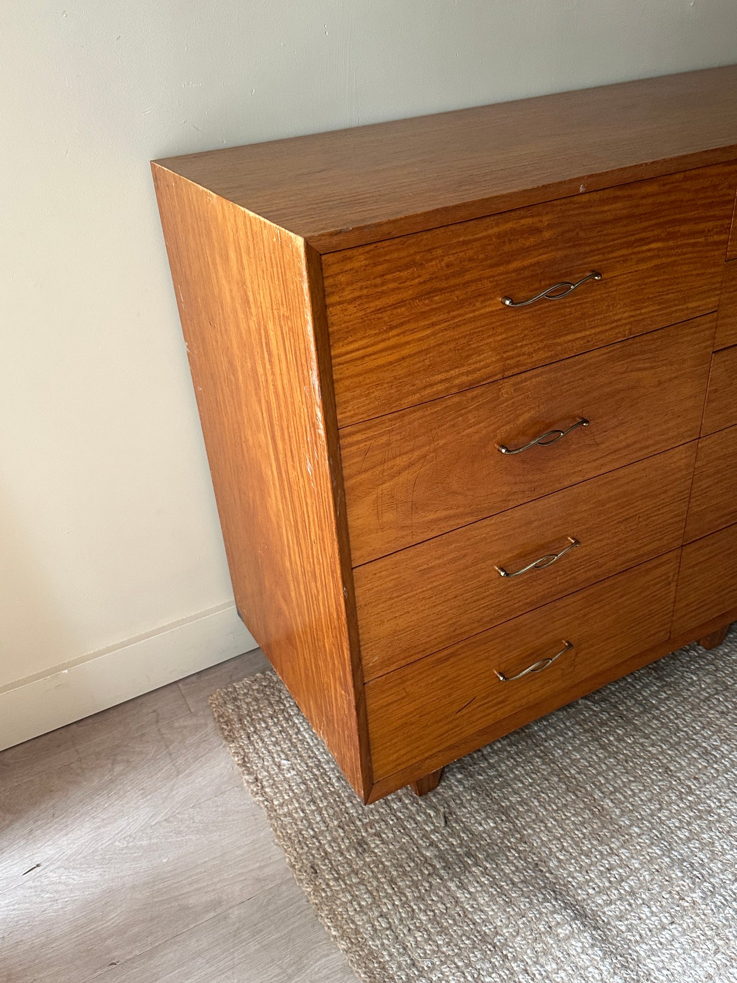 Walnut dresser with brass handles