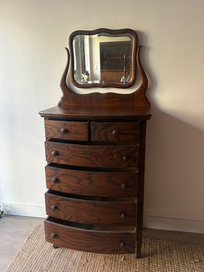Oak tallboy with mirror
