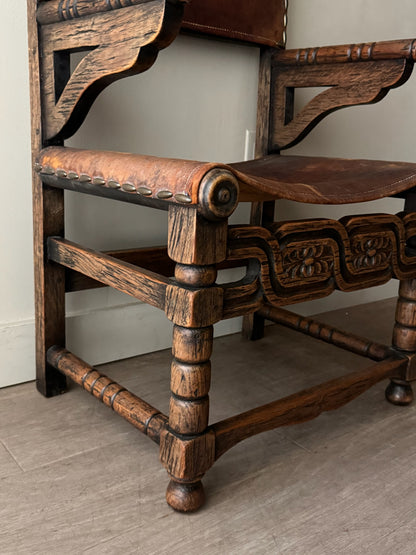 Spanish leather & oak arm chair