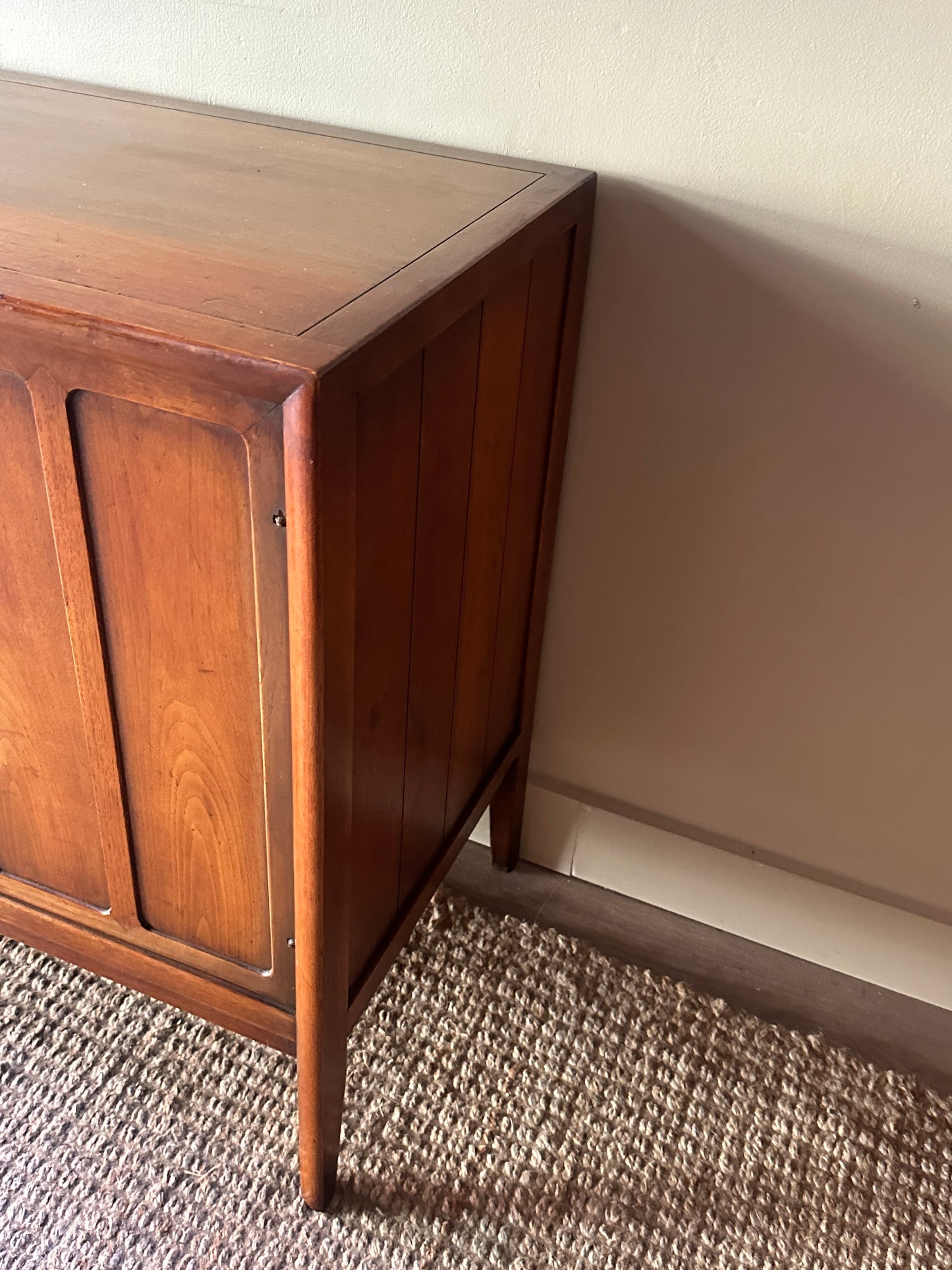 Walnut, brass knob credenza